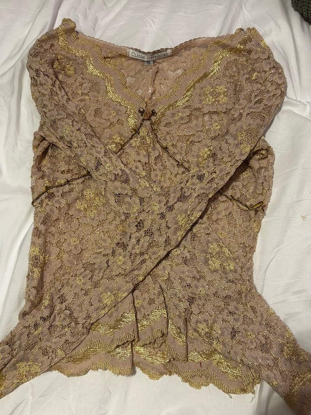 Claire Pettibone Gold-Threaded Lace Top - Taupe